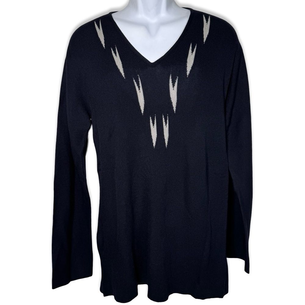 Giorgio Armani Mens Sweater Blue Sz 54 XXL Intarsia Knit Wool Long Sleeve